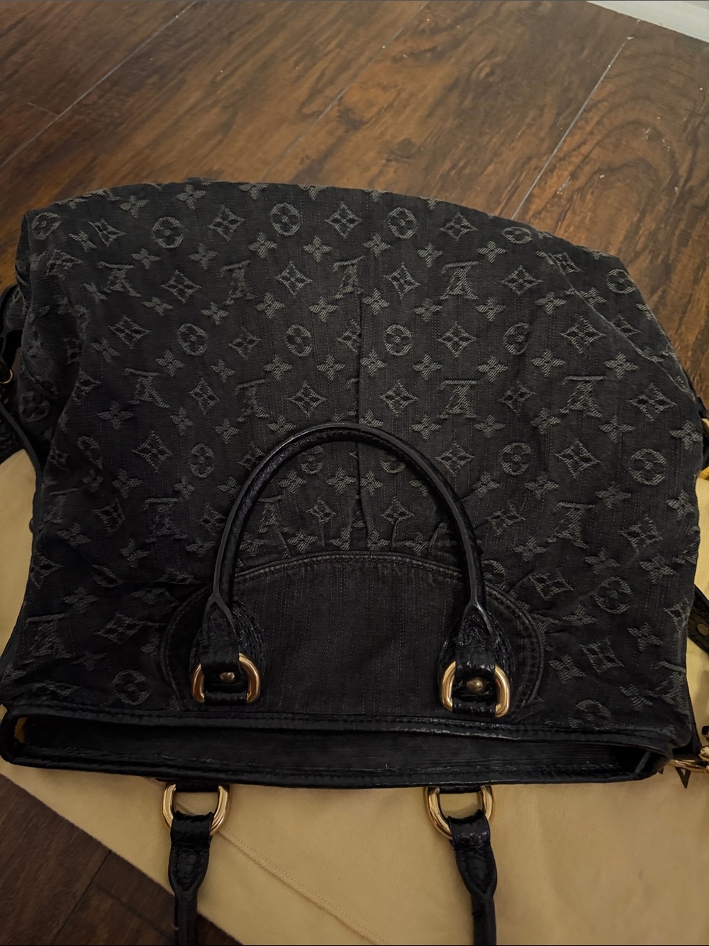 Louis Vuitton Black Monogram Denim Shoulder Bag with Gold Hardware EUC - Picture 3 of 9